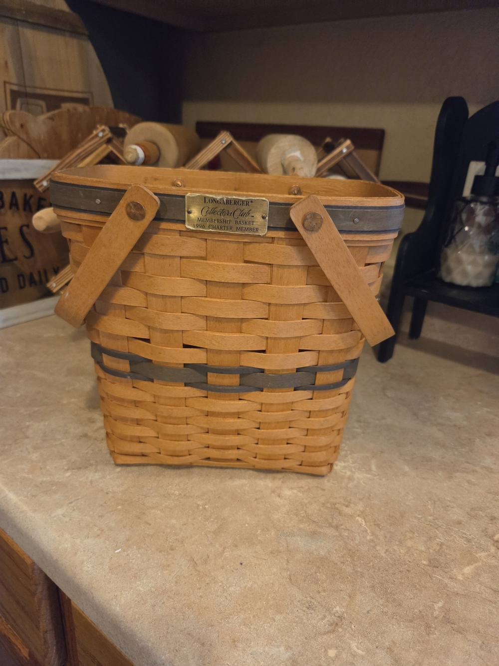 Longaberger Two-Tone Woven Basket in Natural Brown and Dark Brown